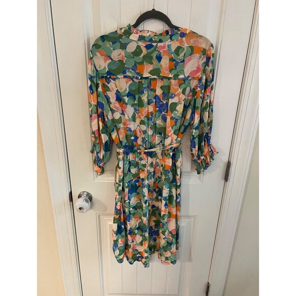 Democracy Lantern Sleeve Button Up Watercolor Floral Dress Size Medium - Picture 6 of 6